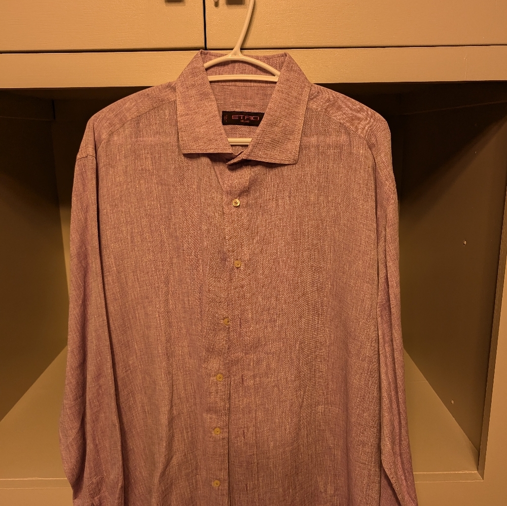 Etro Men's purple linen size 45 made in Italy, pearl buttons